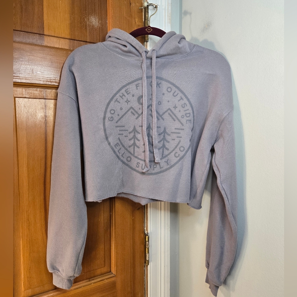 Ello Supply Company "Go The F*** Outside" Cropped Hoodie Grey Sz Small